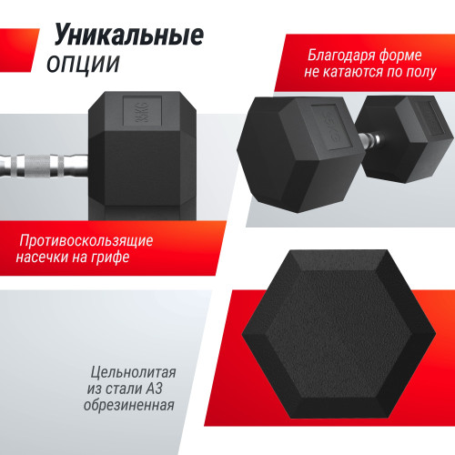 Гантель гексагональная UNIX Fit обрезиненная 35 кг / шт.