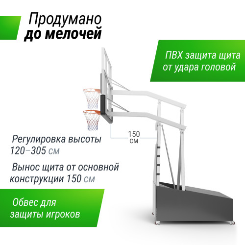 Баскетбольная стойка UNIX Line B-Stand-PC 72"x42" R45 H120-305 см