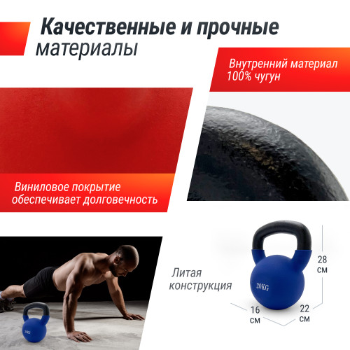 Гиря UNIX Fit виниловая 20 кг Blue