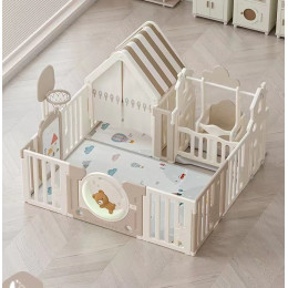 Манеж UNIX Kids DeLuxe House Camel, 150 x 180 см, с баскетбольной стойкой, доской для рисования, качелями