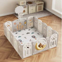 Манеж UNIX Kids DeLuxe Grey, 150 x 180 cм, с баскетбольным кольцом и ковриком, из безопасных материалов