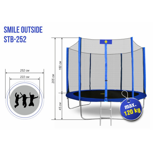 Батут Smile outside синий 8ft с защитной сеткой и лестницей