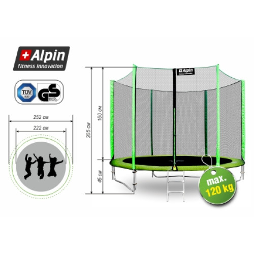 Батут ALPIN 2,52м с защитной сеткой и лестницей