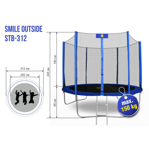 Батут Smile outside синий 10ft с защитной сеткой и лестницей