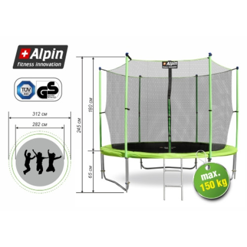 Батут ALPIN INSIDE 3,12 м с защитной сеткой и лестницей