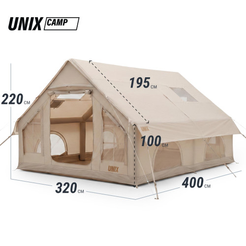 Надувная палатка UNIX Camp Sirius 4х3 бежевый (+ навес)