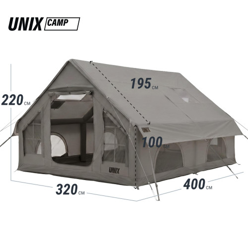 Надувная палатка UNIX Camp Sirius 4х3 серый (+ навес)
