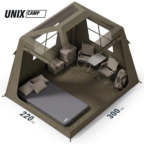 Надувная палатка UNIX Camp Vega 3х2 зеленый (+ навес)