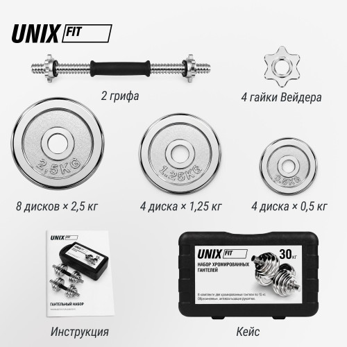 Набор гантелей UNIX Fit в кейсе 30 кг