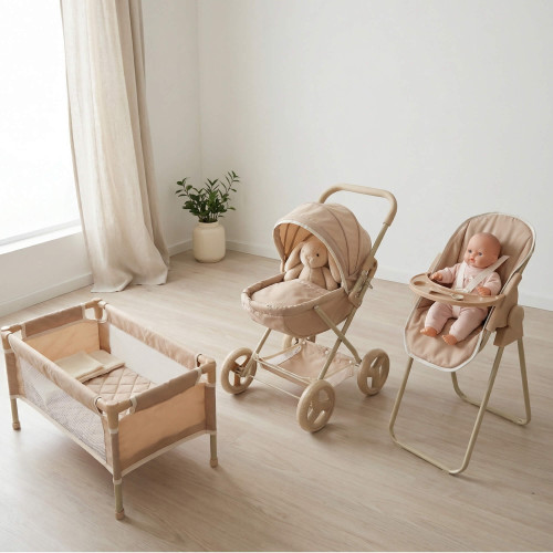 Коляска для кукол UNIX Kids Cradle Doll / с люлькой бежевый