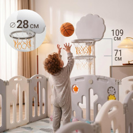 Манеж UNIX Kids DeLuxe V2 / Делюкс серый 150 x 180 см, с баскетбольным кольцом и ковриком