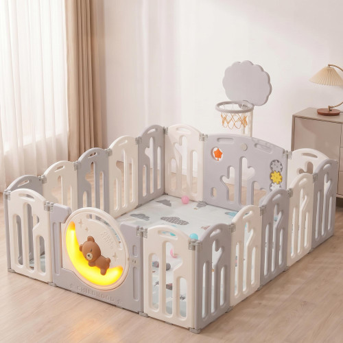 Манеж UNIX Kids DeLuxe V2 / Делюкс серый 150 x 180 см, с баскетбольным кольцом и ковриком