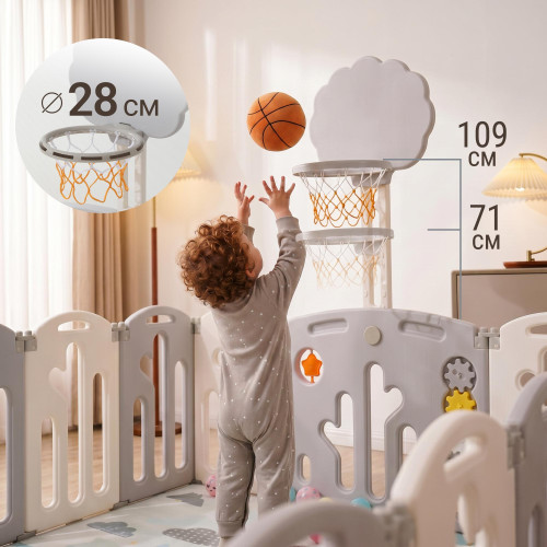 Манеж UNIX Kids DeLuxe V2 / Делюкс серый 180 x 200 см, с баскетбольным кольцом и ковриком