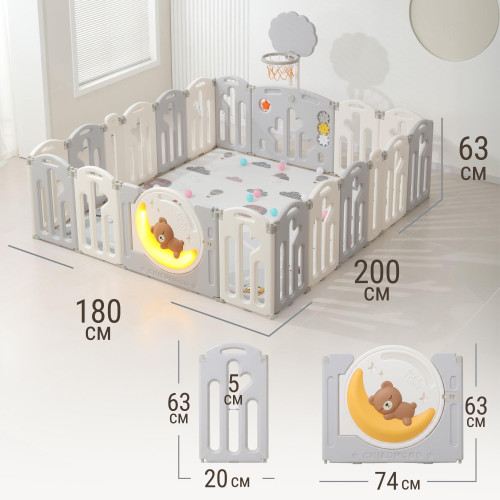 Манеж UNIX Kids DeLuxe V2 / Делюкс серый 180 x 200 см, с баскетбольным кольцом и ковриком