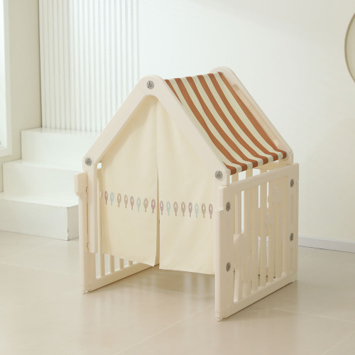 Манеж UNIX Kids DeLuxe House / Делюкс Дом бежевый, 150 x 180 см, с баскетбольной стойкой, доской для рисования, качелями