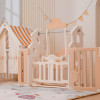 Манеж UNIX Kids DeLuxe House&Storage / Делюкс дом и стеллаж бежевый, 150 x 180 см, с игровым домиком, баскетбольной стойкой, доской для рисования, качелями + место для хранения игрушек