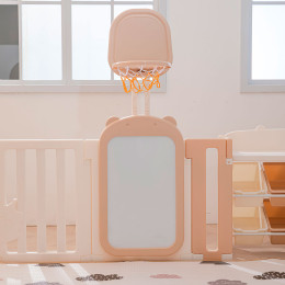 Манеж UNIX Kids DeLuxe House&Storage / Делюкс дом и стеллаж бежевый 180 x 200 см, с игровым домиком, баскетбольной стойкой, доской для рисования, качелями + место для хранения игрушек