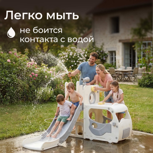 Игровой комплекс с горкой UNIX Kids Super Bus / Супер Автобус серый