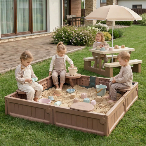 Песочница UNIX Kids Square квадратная 123 х 123 см коричневый