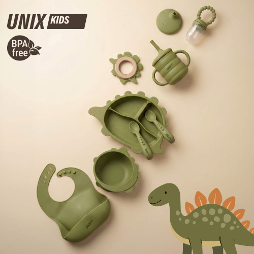 Набор посуды для кормления UNIX Kids Dino / Дино 9 предметов, зеленый